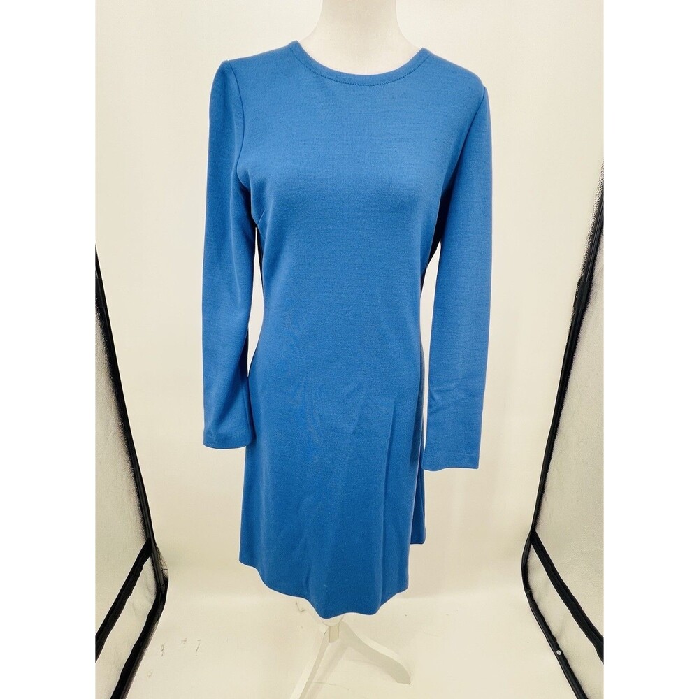 St John Womens A Line Milano Knit Dress Sz 6 Blue Minimalist Career Quiet Luxury